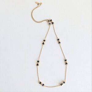 Kate Spade Take A Bow Gold Tone Black Enameled Bow Station Chain Necklace